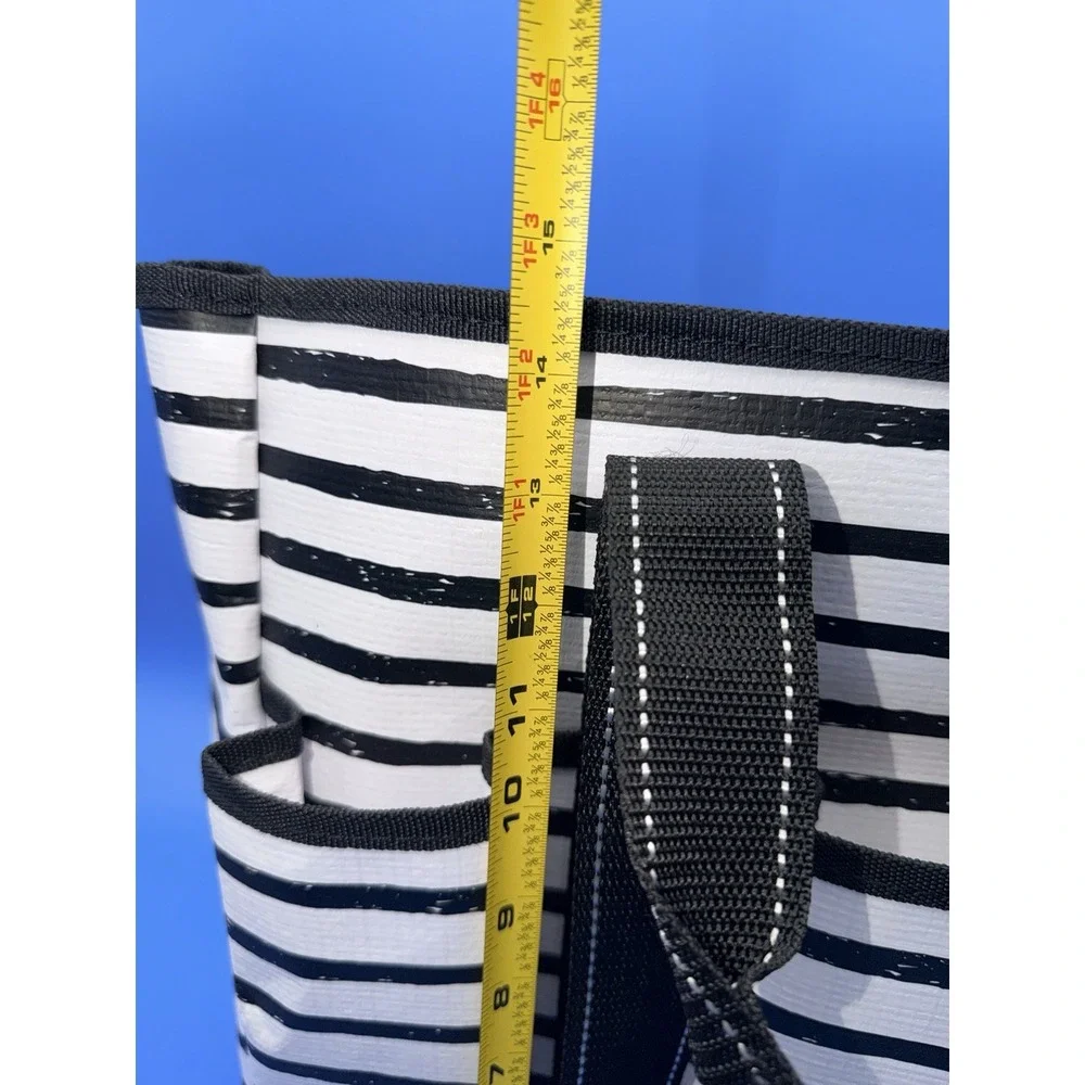 SCOUT Pocket Rocket Tote Oxford News Black White Stripe 6 Pocket NWT Zip Top